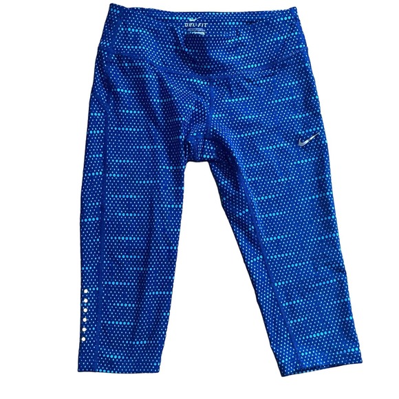 Nike Dri-Fit Blue Dot Capri Leggings Pants Yoga Workout - Picture 1 of 4
